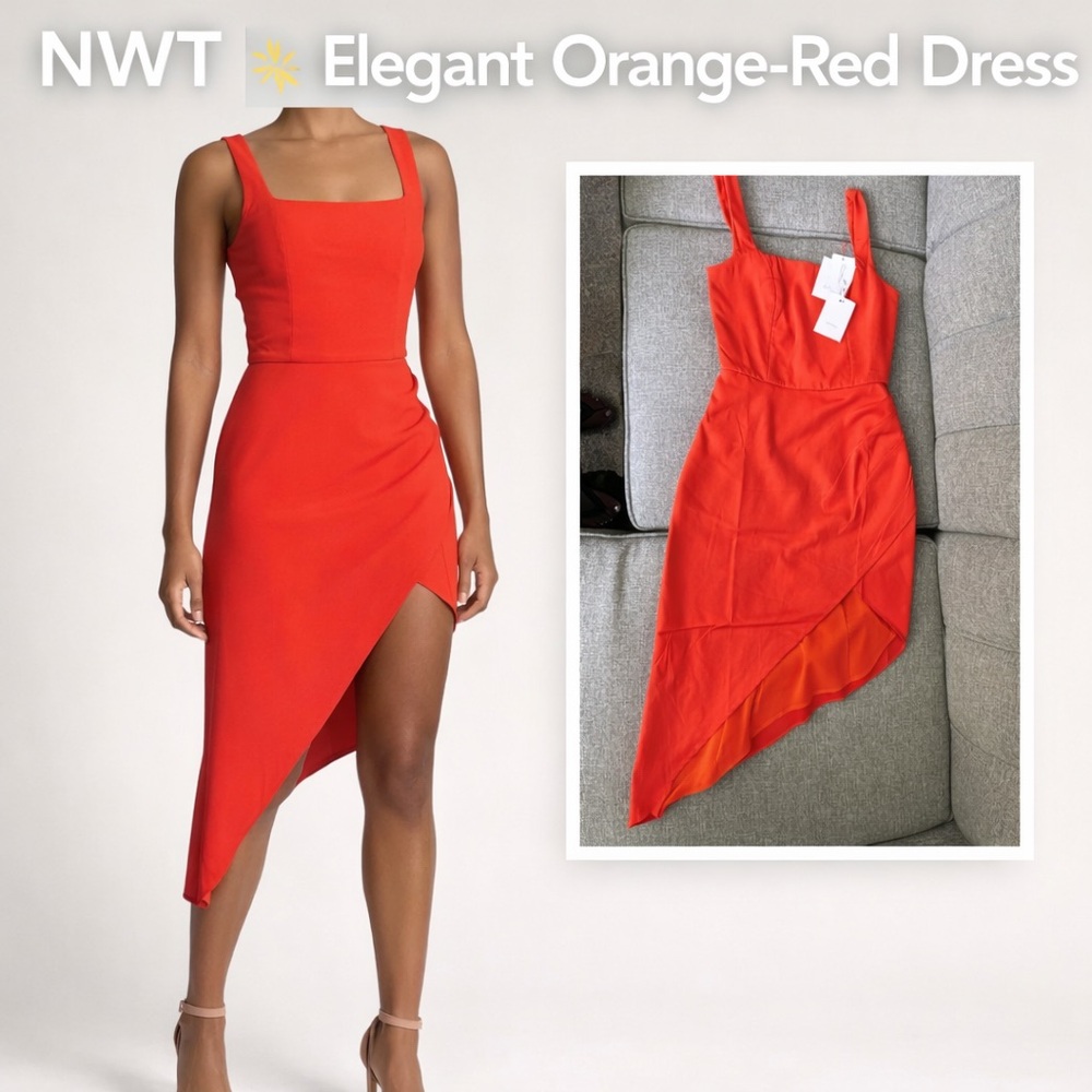 Harlyn Red Square Neck Dress Asymmetrical Hem NWT Small cocktail / part